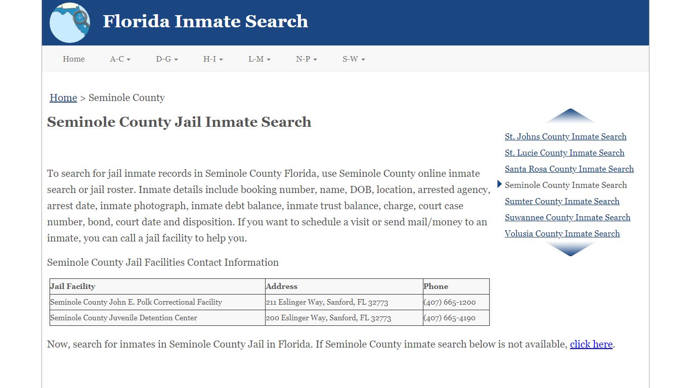 Seminole County FL Jail Inmate Search